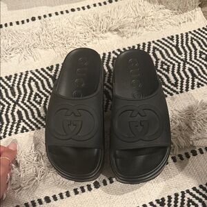 Gucci Black Embossed Logo Slides